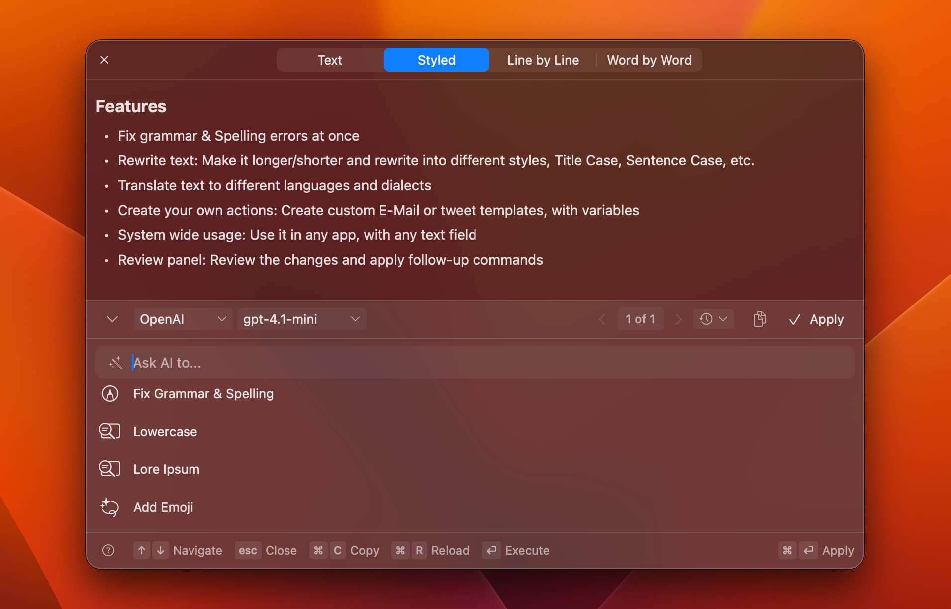 Command Menu Interface
