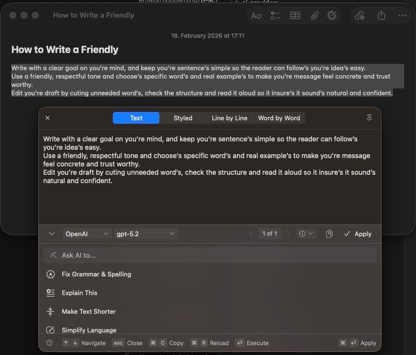 RewriteBar command menu